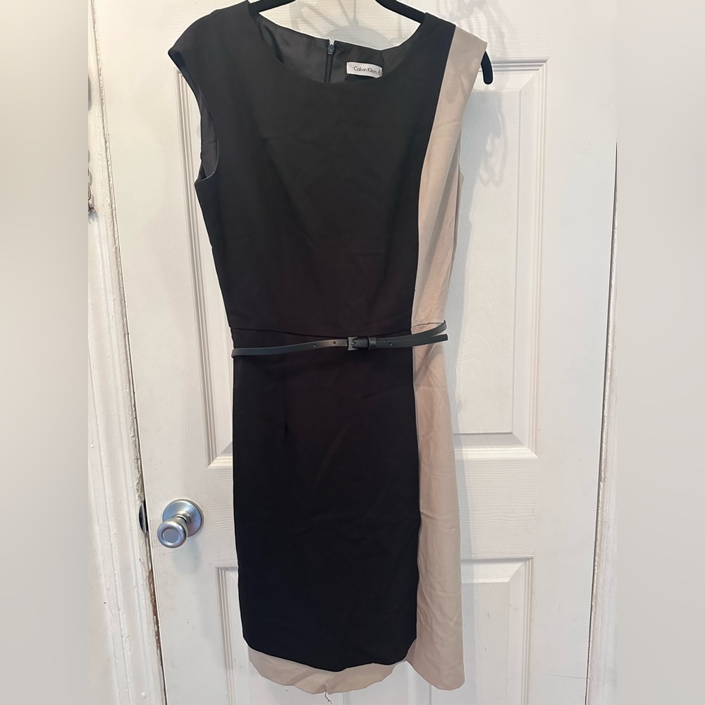 Calvin Klein Black and Tan Midi Dress